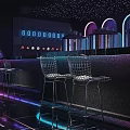 Modern Bar Interior Scene With Drum Set Microphone Stand Projection Screen Tables And Chairs 3d model