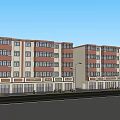 Modern Multi Storey Building With Red Beige Exterior Rows Of Windows And Ground Floor Shops