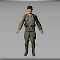 Military Uniformed Character Standing Pose With Green Outfit Black Cap Brown Boots And Gray Background