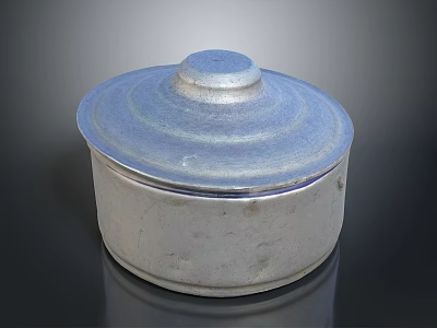 Artisan Handcrafted Metal Container With Sculpted Striped Lid And Layered Patterns 3d model