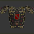 Ornate Medieval Armor Breastplate With Golden Filigree Red Shield And Symmetrical Shoulders