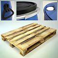Durable Industrial Equipment Blue Plastic Drums with Black Lids in Various Sizes on Wooden Pallets