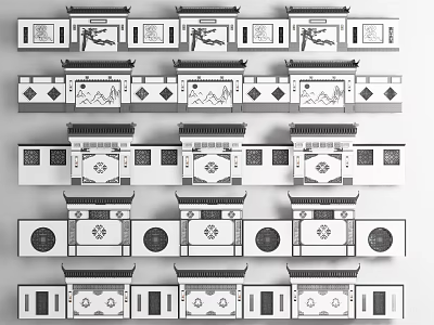 Traditional Building Facade Designs Featuring Diverse Decorative Patterns And Architectural Structures 3d model