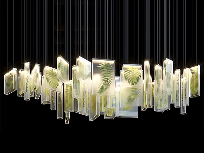 Modern Transparent Glass Chandelier With Leaf Pattern And Illuminated Hanging Design 3d model