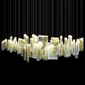 Modern Transparent Glass Chandelier With Leaf Pattern And Illuminated Hanging Design