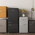 Different Colored Modern Style Refrigerators And Freezers In Interior Display Setup