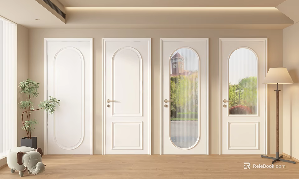 White Swing Doors With Glass Panels For Elegant Home Interior Design 3d model 