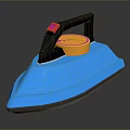 Blue Electric Iron With Black Handle Orange Top And Red Button Design