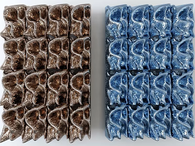 Brown and Blue Wavy Shell Shaped Wall Decor with Patterned Units Design 3d model