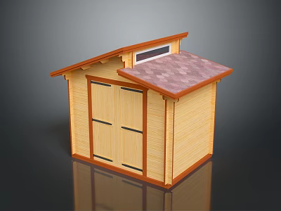 Small Wooden Shed With Double Doors Brown Trim And Shingle Roof Light Wood Exterior 3d model