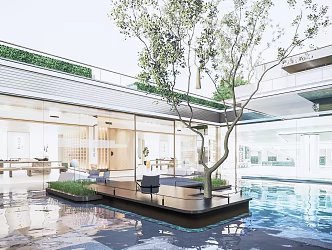 Modern Atrium High-end Residential Atrium Sinking Water Courtyard Landscape 3d model