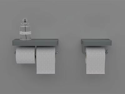 Two Wall Mounted Toilet Paper Holders With Storage Shelf And Tissue Rolls 3d model