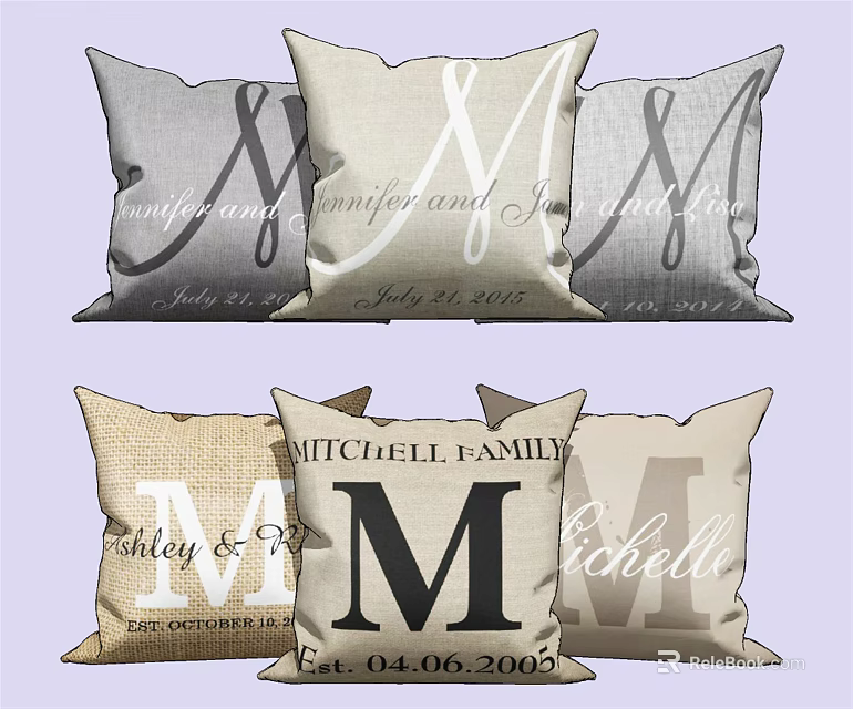 Personalized Family Name Pillows Featuring Letter M And Date Design 3d model 