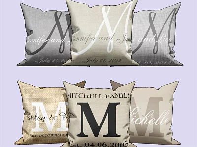 Personalized Family Name Pillows Featuring Letter M And Date Design 3d model