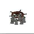 Vintage Wooden Chandelier With Nautical Wheel Design Three Glass Shades And Metal Frame