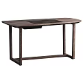 Modern Office Desk With Dark Wooden Tabletop And Light Beige Writing Pad
