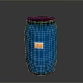 Blue Barrel With Black Lid And Orange Clear Label For Daily Life Supplies