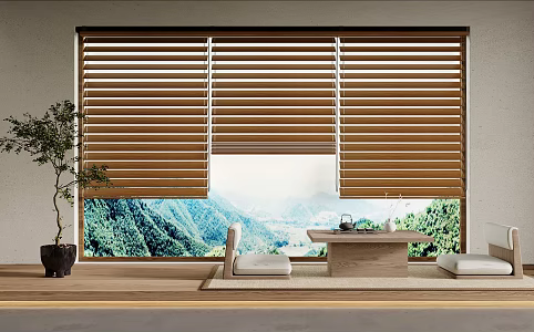 New Chinese Style Venetian Bamboo Curtain Green Plant Tea Table 3d model