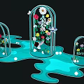 Colorful Birdcage Shaped Decor With Spring Flowers Butterflies Fairy And White Balls