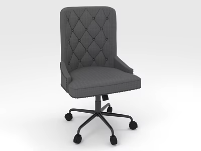 Gray Tufted Office Chair With Diamond Pattern Armrests And Black Casters 3d model