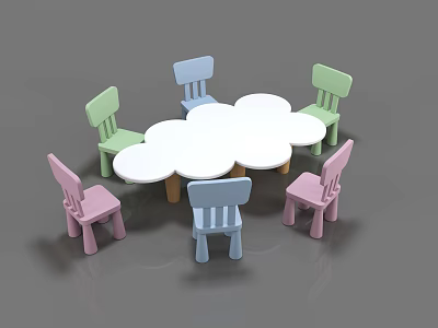 White Cloud Shaped Children's Table With Colorful Chairs For Kids Playroom 3d model
