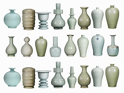 Various Ceramic Vessels With Different Shapes Designs And Colors For Home Decor 3d model