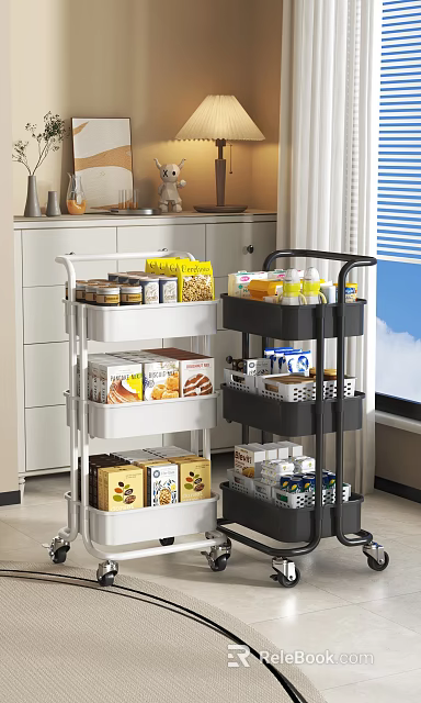 Multi Tier Kitchen Storage Cart With Food Supplies And Organizer Shelves 3d model 