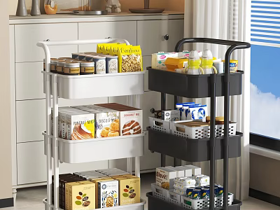 Multi Tier Kitchen Storage Cart With Food Supplies And Organizer Shelves 3d model