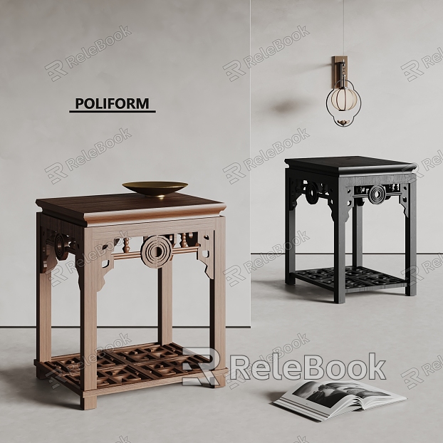 Poliform New Chinese Style Side Table Solid Wood Side Table Bedside Table Chandelier Book Ornaments Bowl model