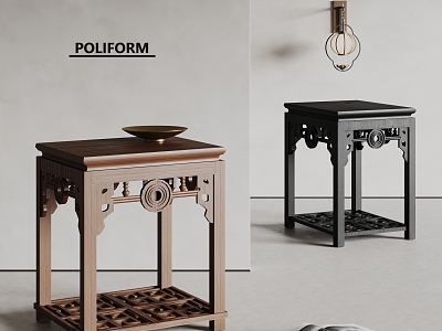 Poliform New Chinese Style Side Table Solid Wood Side Table Bedside Table Chandelier Book Ornaments Bowl model