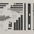 Modern Minimalist Bathroom Accessories Black Towel Racks Wall Mounted Shelves And Toiletries On White Background