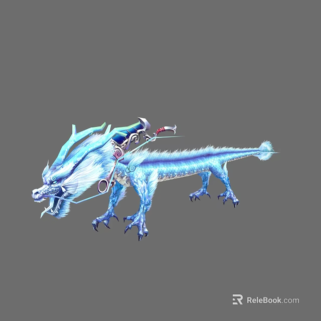 Detailed Blue Mythical Dragon With Saddle As Fantasy Mount Creature 3d model 