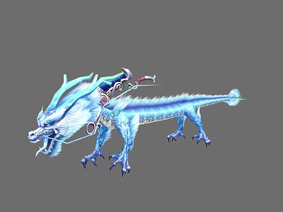 Detailed Blue Mythical Dragon With Saddle As Fantasy Mount Creature 3d model