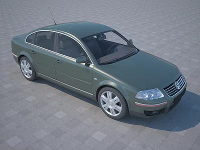 Sleek Green Sedan with Silver Wheels and Modern Body Design on Gray Grid Pavement 3d model