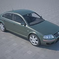 Sleek Green Sedan with Silver Wheels and Modern Body Design on Gray Grid Pavement