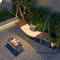 Outdoor Hanging Swing Chair with Cushion in Garden Patio with Side Table and Lantern