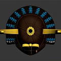 Commercial Equipment Samurai Helmet Design Miniature Model With Yellow Horns And Brown Blue Details