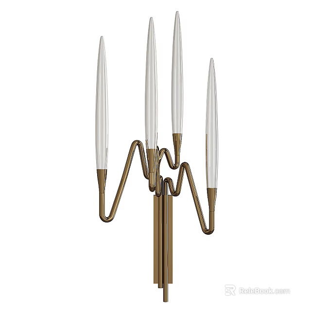 Modern Wall Lamp With Brass Wave Structure And White Glass Shades 3d model 