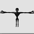 Black Humanoid Creature with Glowing Eyes and Smiling Teeth Standing with Outstretched Arms