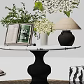 Modern Table And Chair Set With Marble Top Decorative Flowers Lamp And Zebra Stool