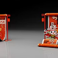 2023 Chinese Traditional Photo Check-in Spot With Red Scroll Lanterns And Cartoon Character