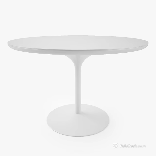 Modern Minimalist White Round Dining Table With Single Pedestal Base Design 3d model 
