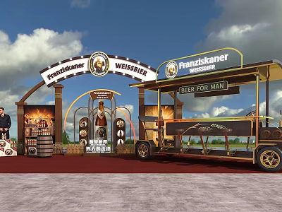 Spatenbrau Weihenstephaner Franziskaner Beer Cart Photo Spot With Wooden Barrels And Archway 3d model