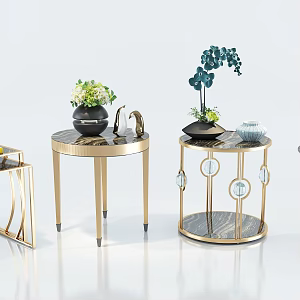 Light Luxury Round Table Fashion Simple Metal Glass Coffee Table Side Table Decorations Ornaments Combination 3d model