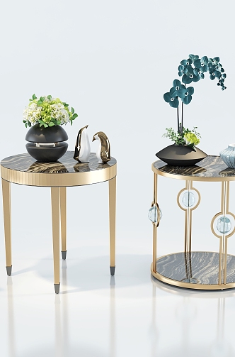 Light Luxury Round Table Fashion Simple Metal Glass Coffee Table Side Table Decorations Ornaments Combination 3d model