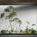 Karesansui Dry Landscape Garden Design With Green Tree White Deer Natural Stones And Moss