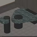 Modern Green Marble Texture Coffee Tables With Black Cylindrical Bases 3d model