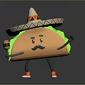 Anthropomorphic Taco Decorative Toy With Sombrero Mustache Holding Burger Orange Shoes On Orange Platform