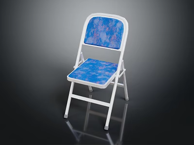Folding Leisure Chair With White Metal Frame And Blue Patterned Seat Backrest 3d model