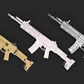 Two Tactical Tan Rifles With Black Components On Dark Background